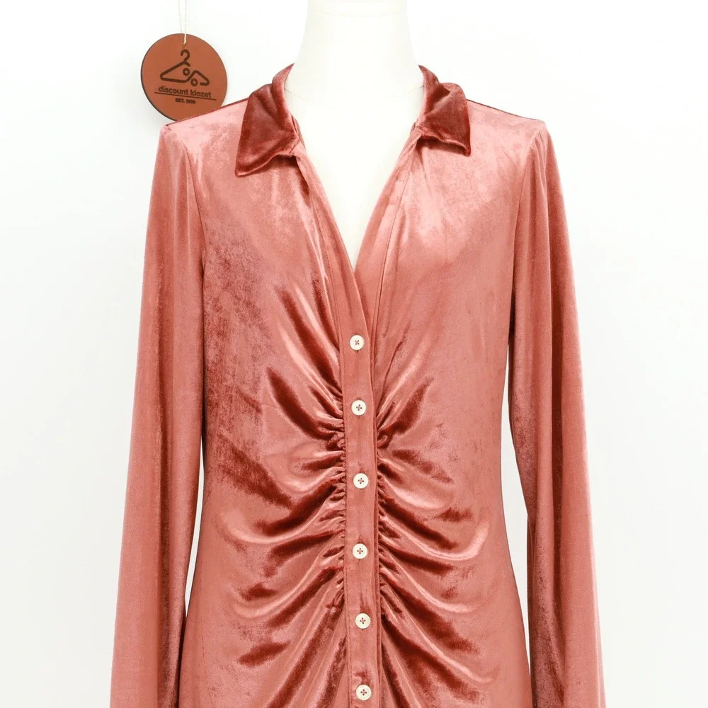 Free‎ People Shayla Velvet Ruched Button Front Mini Dress Terracotta Size Medium